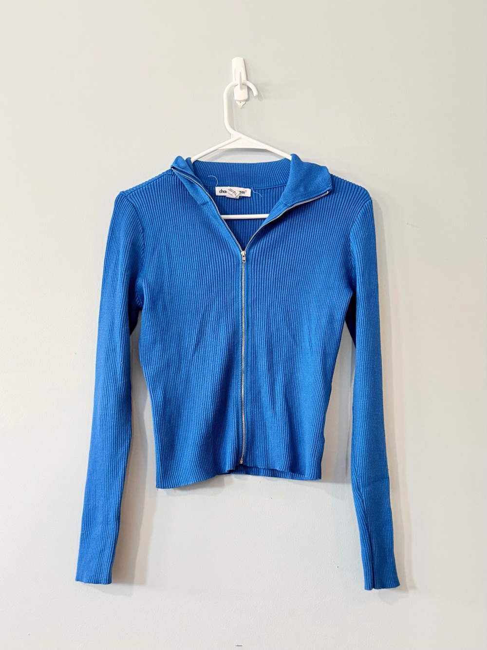 Charlotte Russe Blue Ribbed Zip Sweater